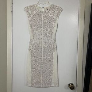 REBECCA TAYLOR Nailhead Rose gold Pink Studded Ivory Sheath Dress Sz Small $495